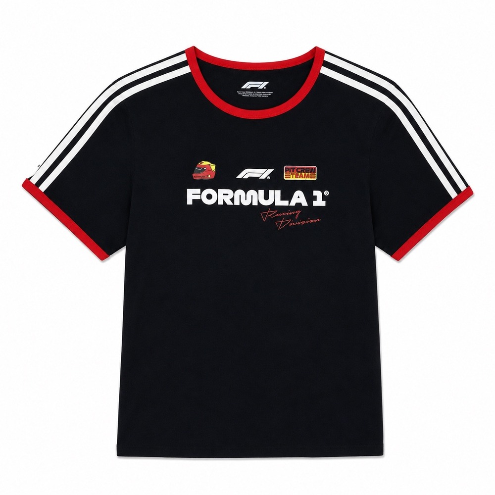 Formula 1 Pit Crew Team Graphic Ringer Tee Black Red Women's Size Large